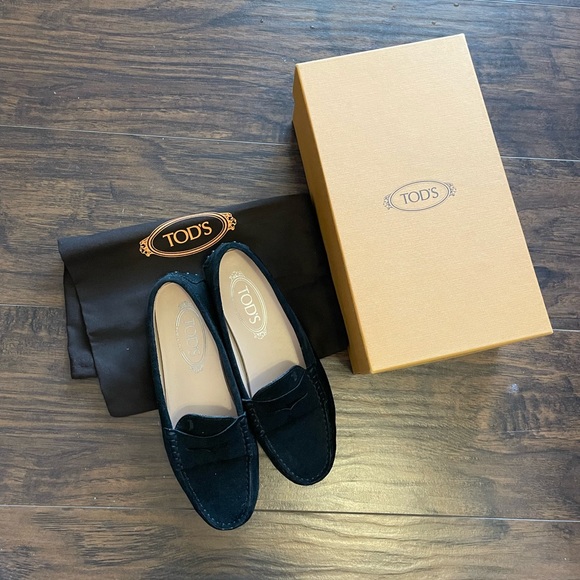 Tod's Shoes - Tod's Suede Gommino Driving Shoes Black Loafers